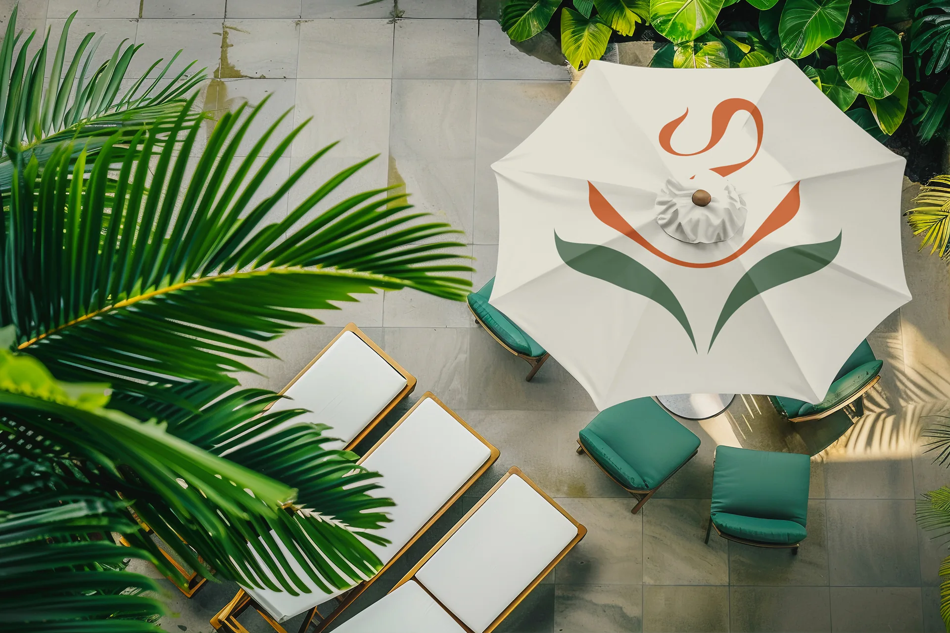Eviza Vibes brand visualisation on a poolside umbrella