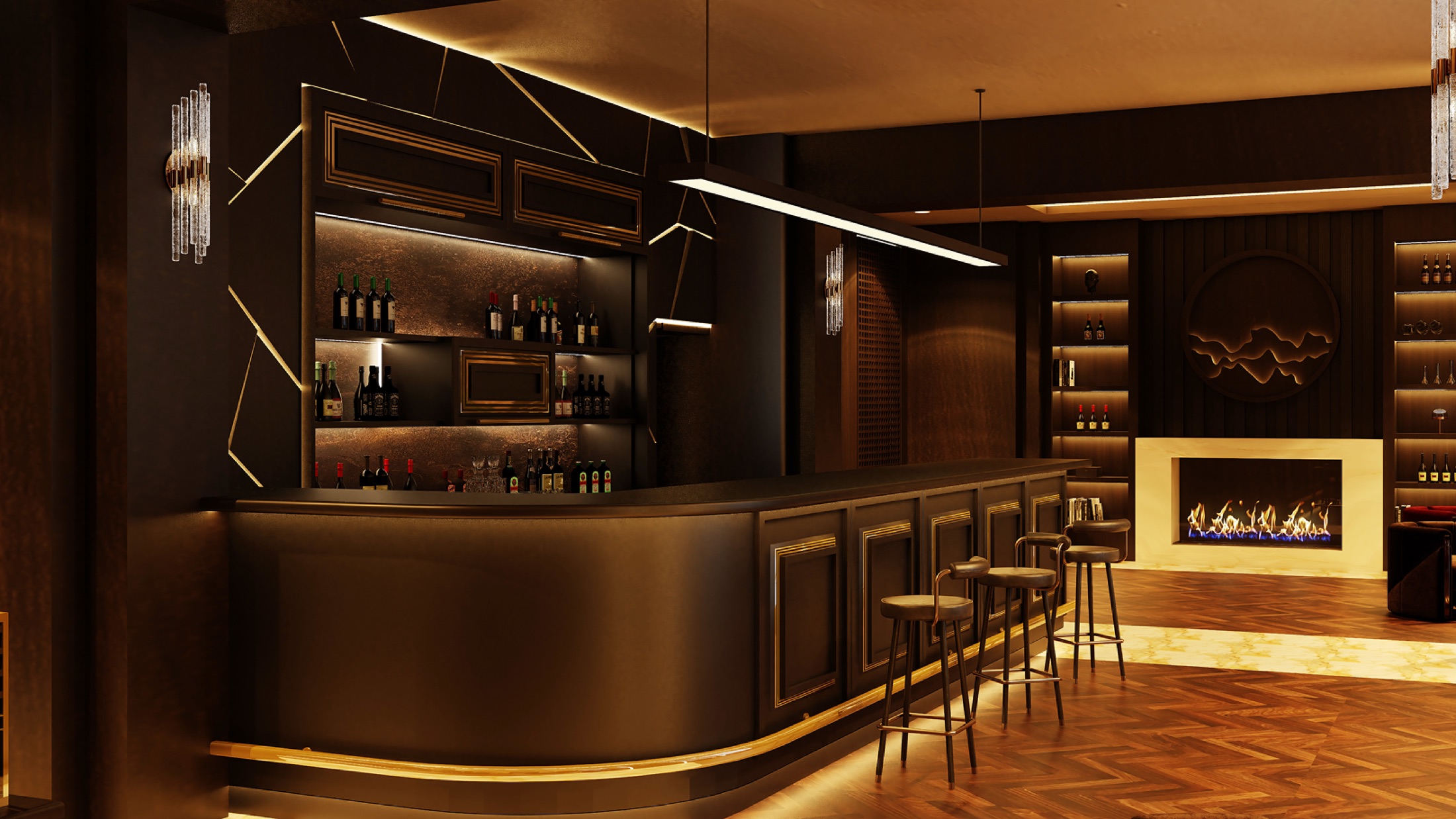 Westeros Cigar Lounge: bar setting — Design visualisation / Brevart UAE