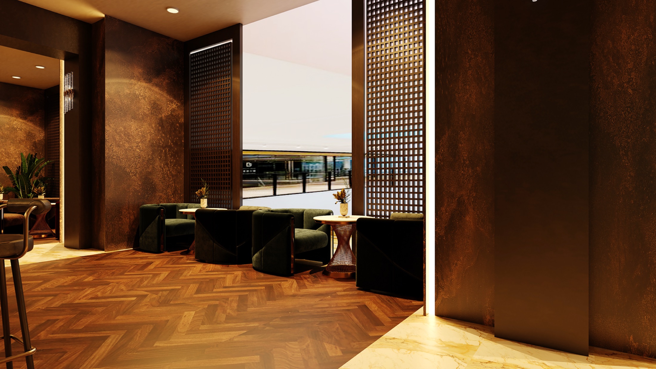 Westeros Cigar Lounge: entrance and screen — Design visualisation / Brevart UAE