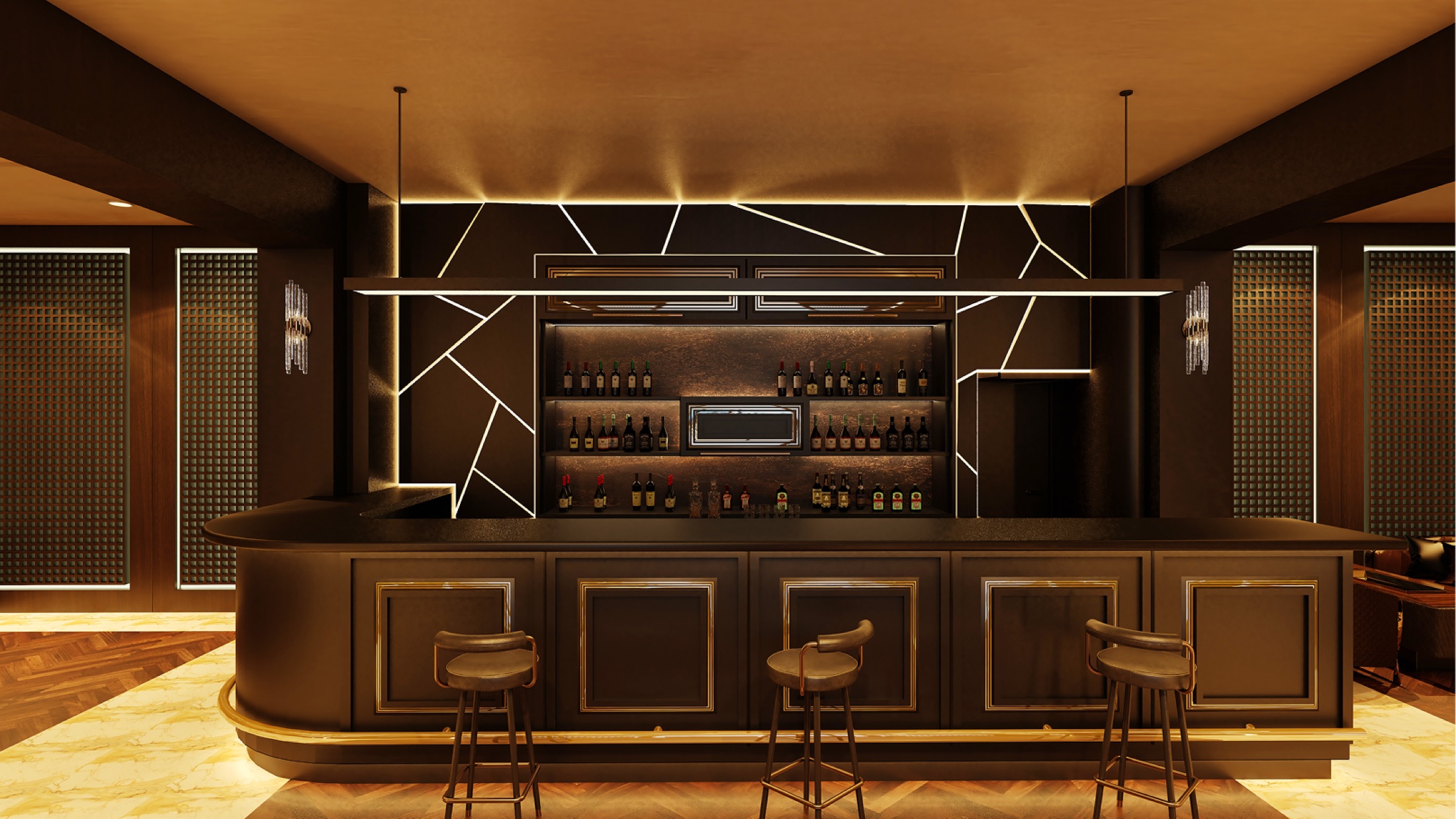 Westeros Cigar Lounge: bar front — Design visualisation / Brevart UAE