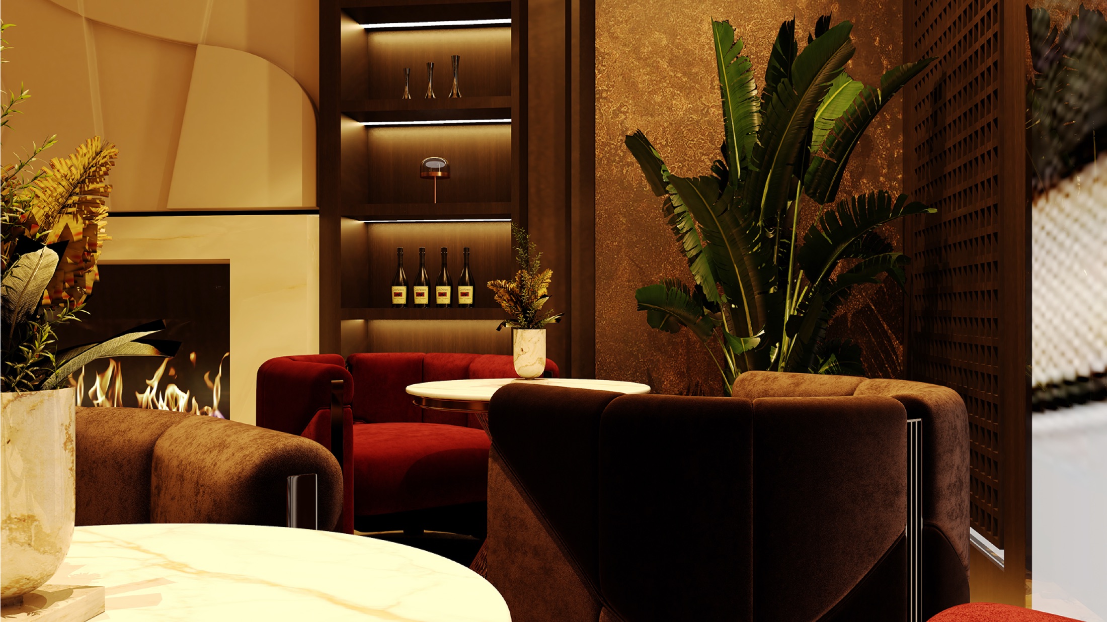 Westeros Cigar Lounge: seating detail — Design visualisation / Brevart UAE