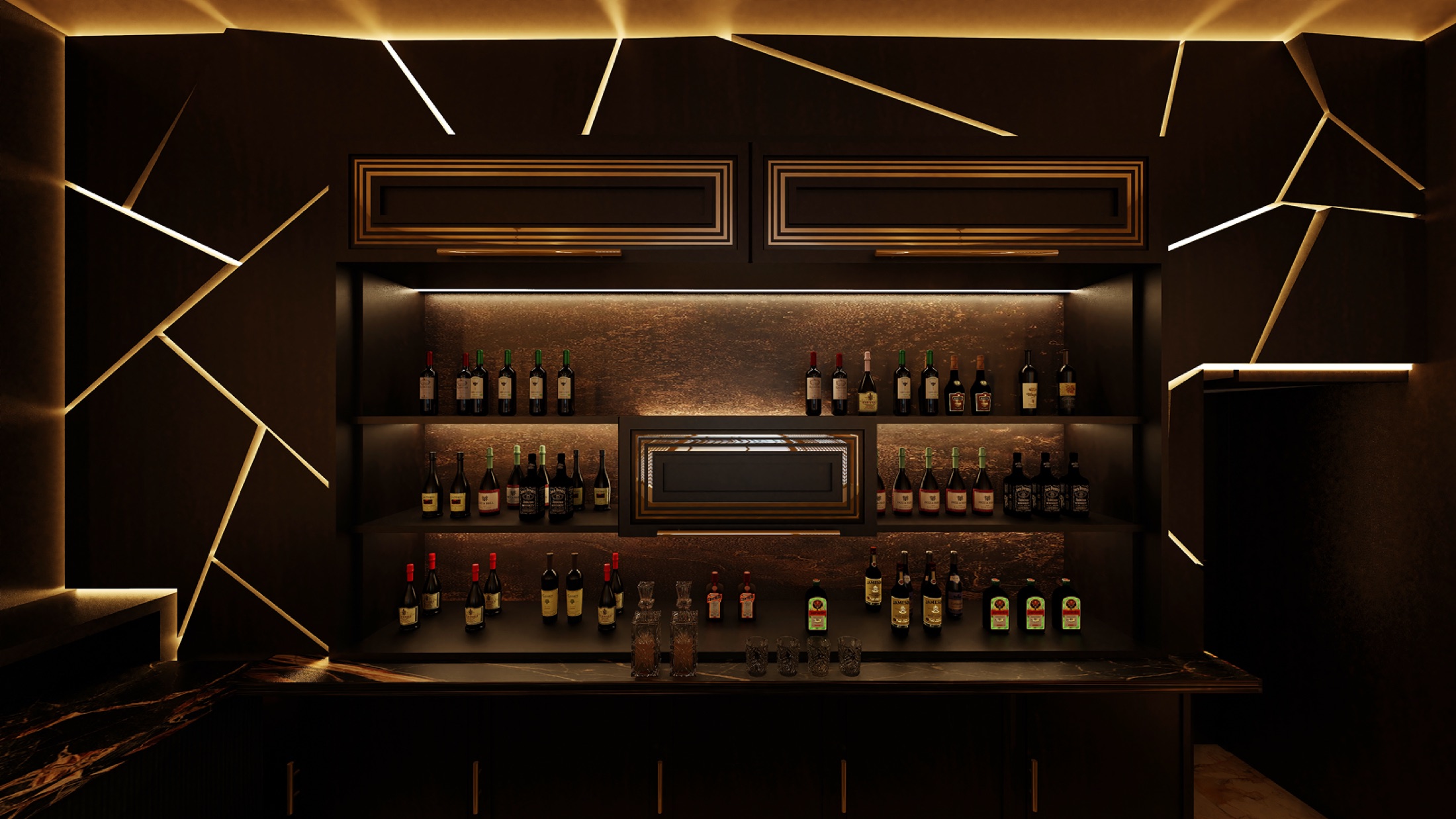 Westeros Cigar Lounge: display wall — Design visualisation / Brevart UAE