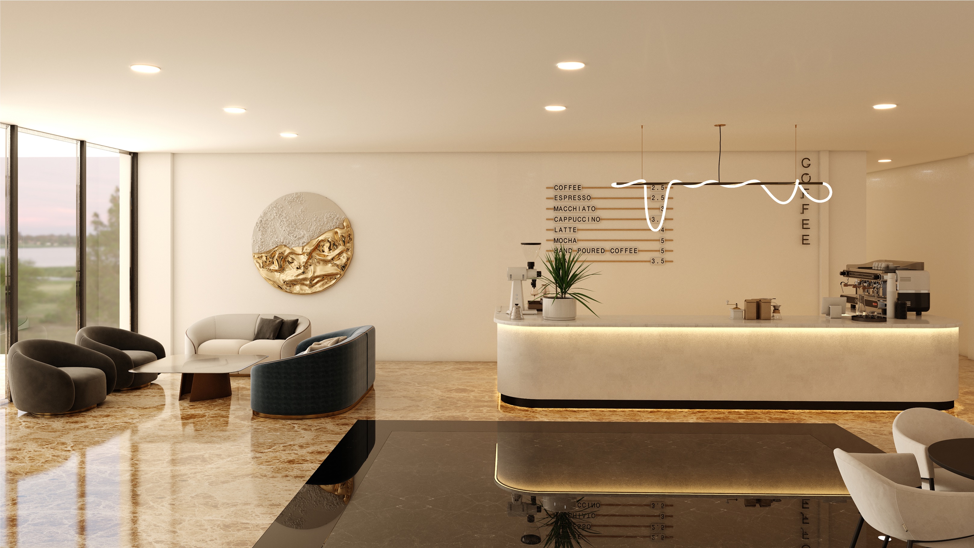 Coffee lounge design visualisation from the Metropolitan Al Mafraq Hotel portfolio